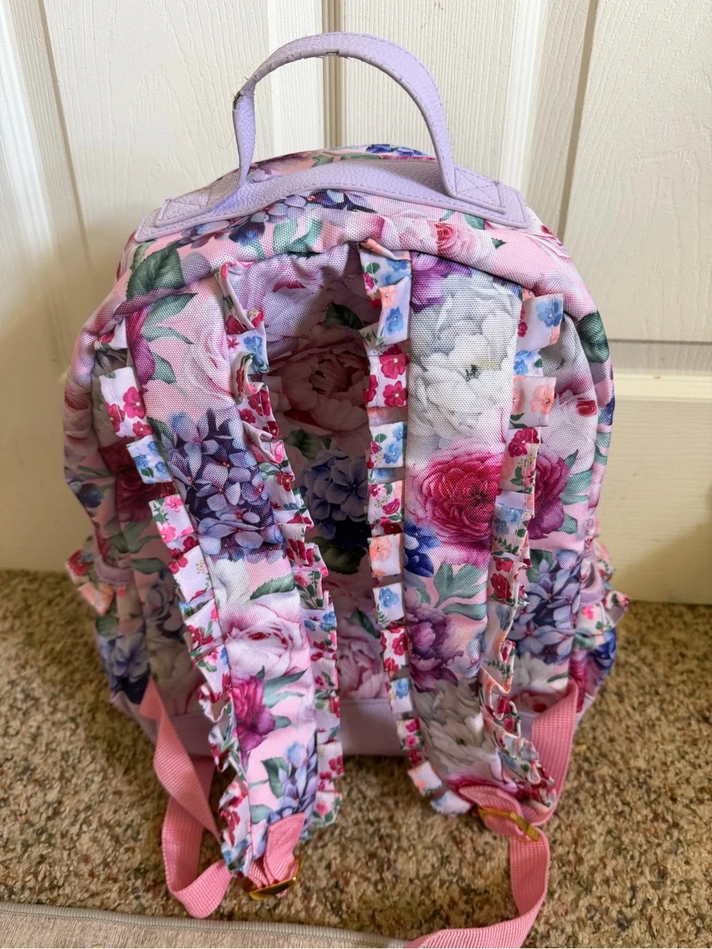 Posh Peanut Pink Floral Ruffle Kids Backpack